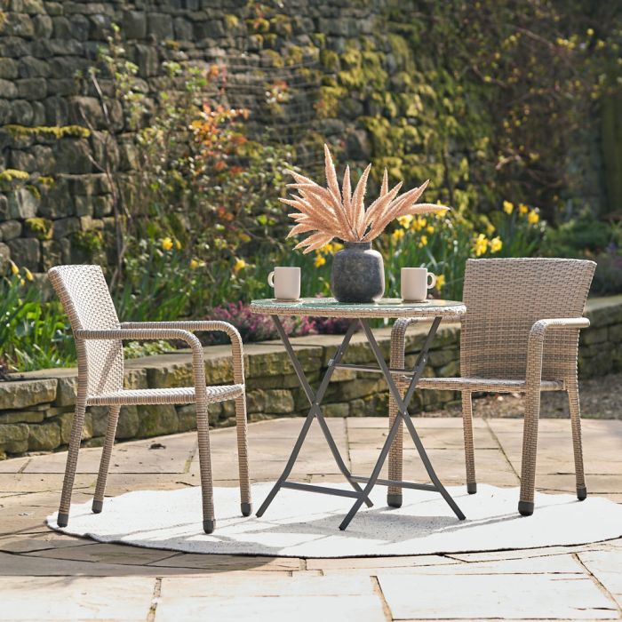 Tobs Outdoor Grey Synthetic Rattan Stackable Bistro Set