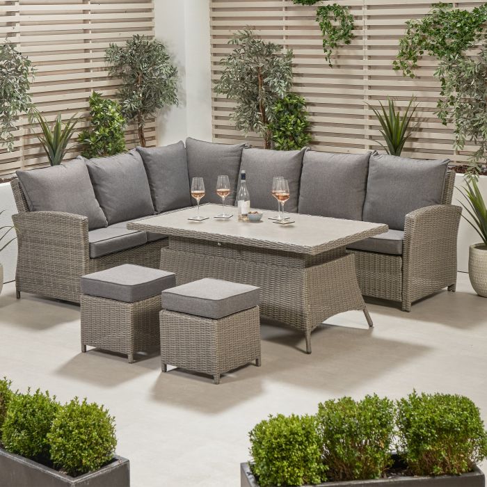 Barbados Slate Grey Corner Lounge Set Long Right with Ceramic Top