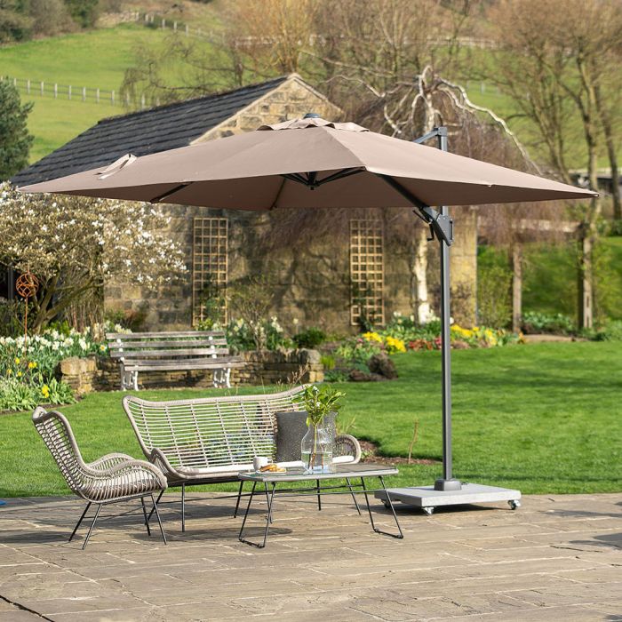 Platinum Voyager T2 Cantilever Parasol 270x270x248cm. Taupe Canopy Polyester 220g/m2