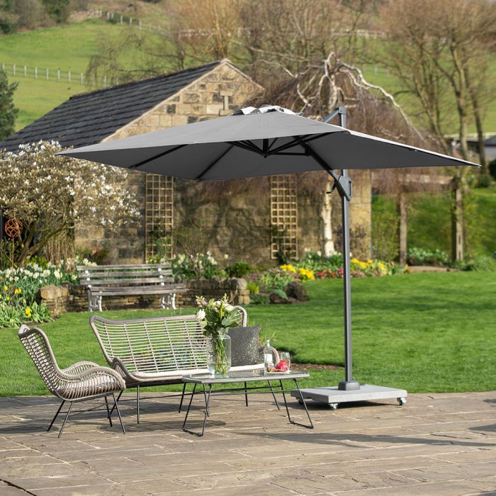 Platinum Voyager T1 Cantilever Parasol 300x200x241cm. Luna Grey Canopy Polyester 220g/m2