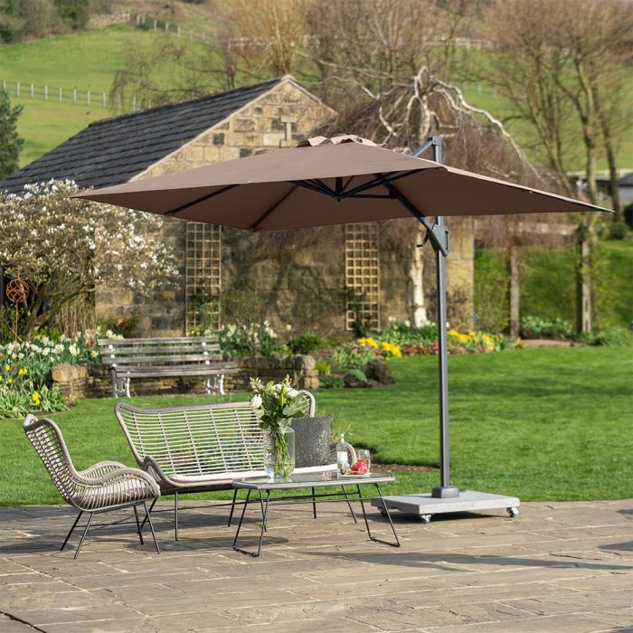 Platinum Voyager T1 Cantilever Parasol 300x200x241cm. Taupe Canopy 