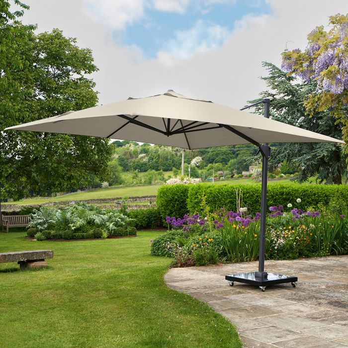 Platinum Challenger T2 Cantilever Parasol 350x260x264cm. Anthracite Frame. Champagne Canopy Polyester 300g/m2