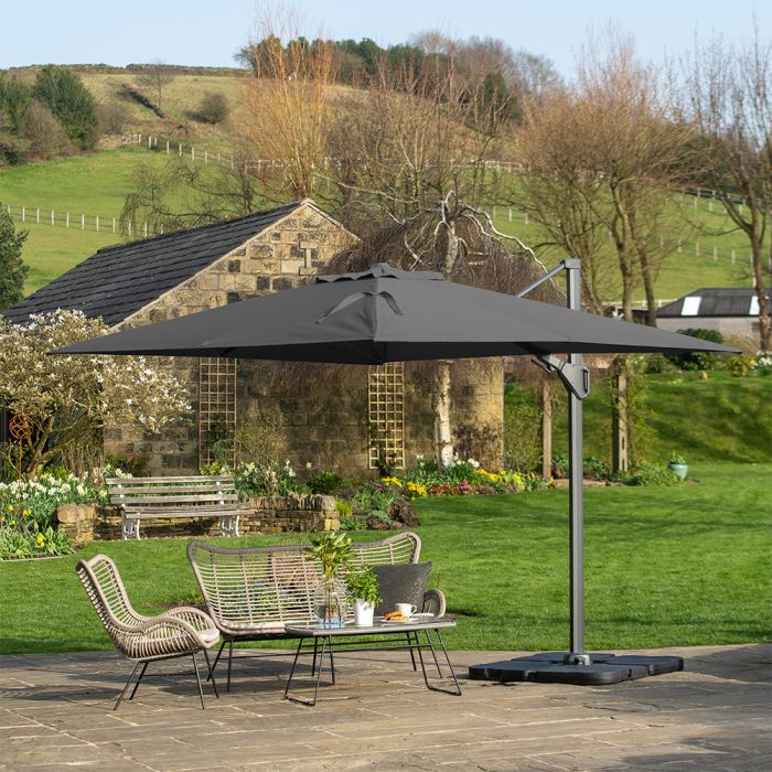 Platinum Challenger T2 Cantilever Parasol 350x260x264cm. Anthracite Frame. Anthracite Canopy Polyester 300g/m2