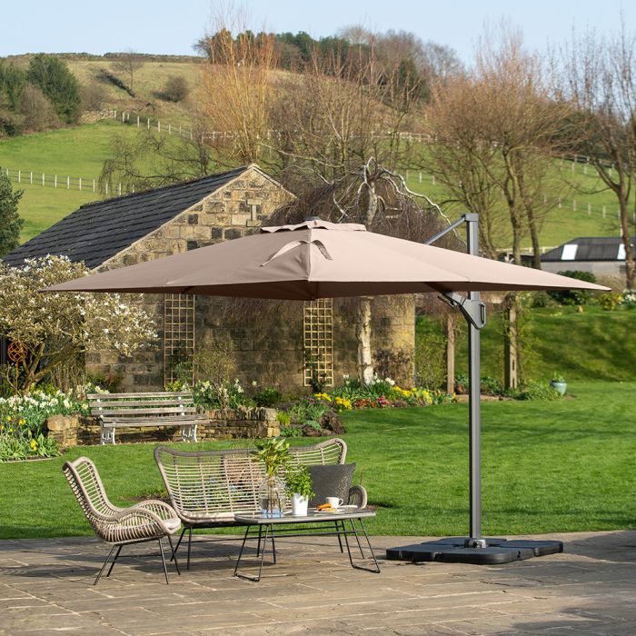 Platinum Challenger T2 Cantilever Parasol 350x260x264cm. Anthracite Frame. Taupe Canopy Polyester 300g/m2