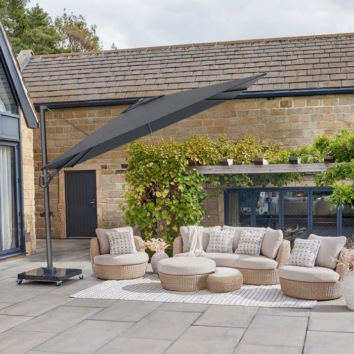 Platinum Challenger Premium T2 Cantilever Parasol 350x260x264cm. Anthracite Frame. Faded Black Canopy 