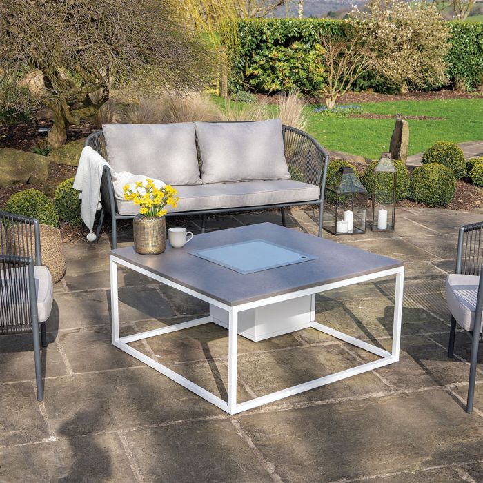 Cosiloft 100 White and Grey Fire Pit Table 100x100x50cm