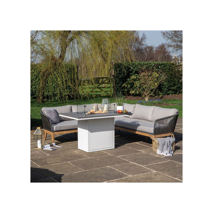 Cosiloft 120 White and Grey Relaxed Dining Gas Fire Pit Table 120x80x67cmH