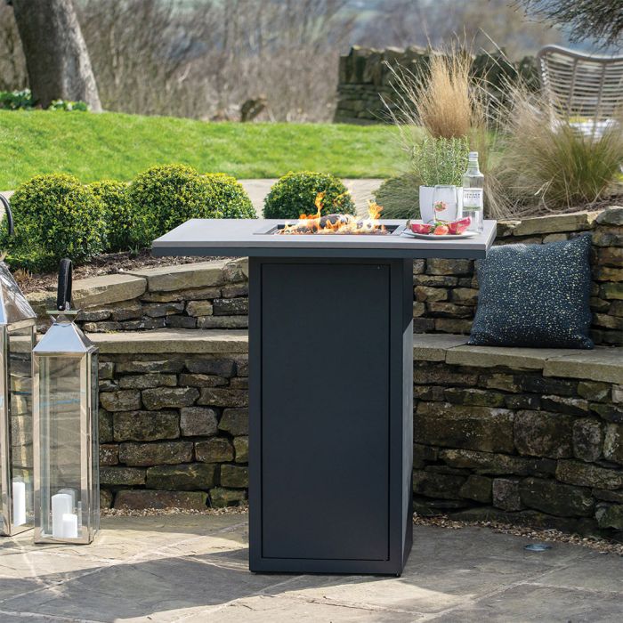 Cosiloft 100 Black and Grey Gas Fire Pit Bar Table 100x100x105cm