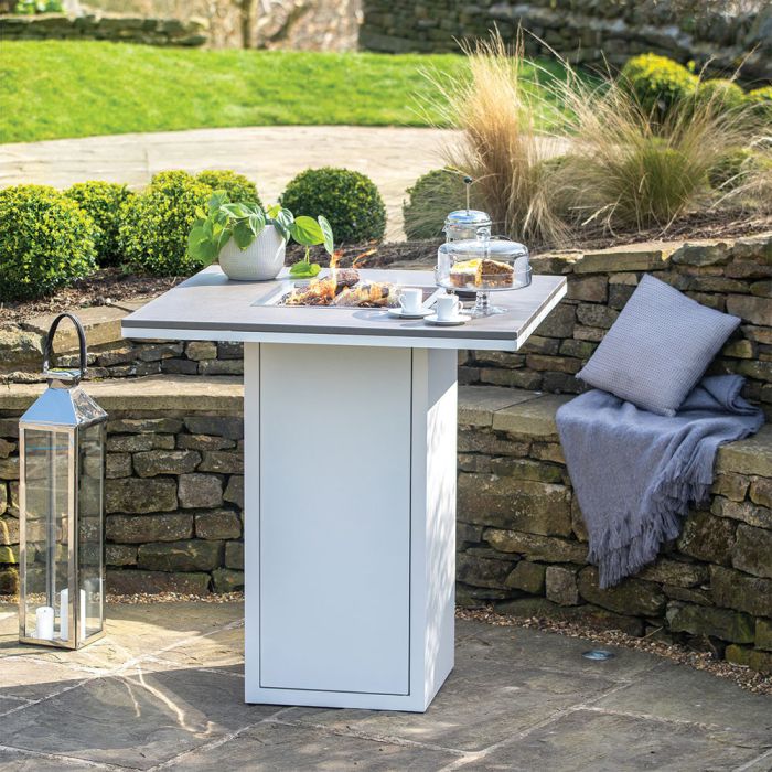 Cosiloft 100 White and Grey Gas Fire Pit Bar Table 100x100x105cm