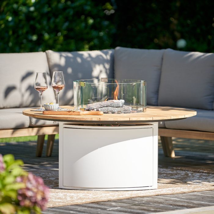 Cosiloft 120 Round Gas Fire Pit - White and Teak