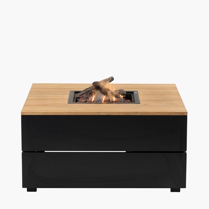 Cosipure 100 Square Gas Fire Pit Table - Black and Teak