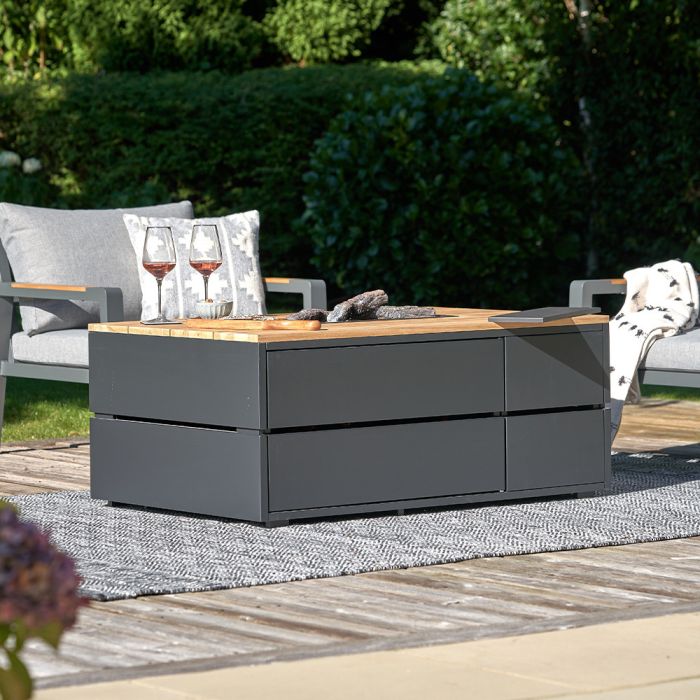 Cosipure 120 Rectangular Gas Fire Pit - Black and Teak