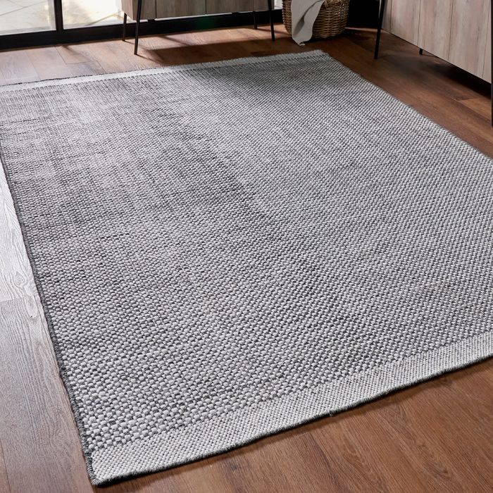 Outdoor Graphite and White Basket Weave Design Rug