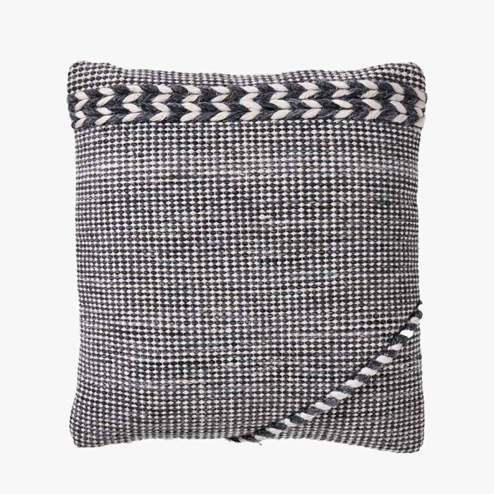 Indoor Outdoor Grey and White Plaited Stripe Design Scatter Cushion