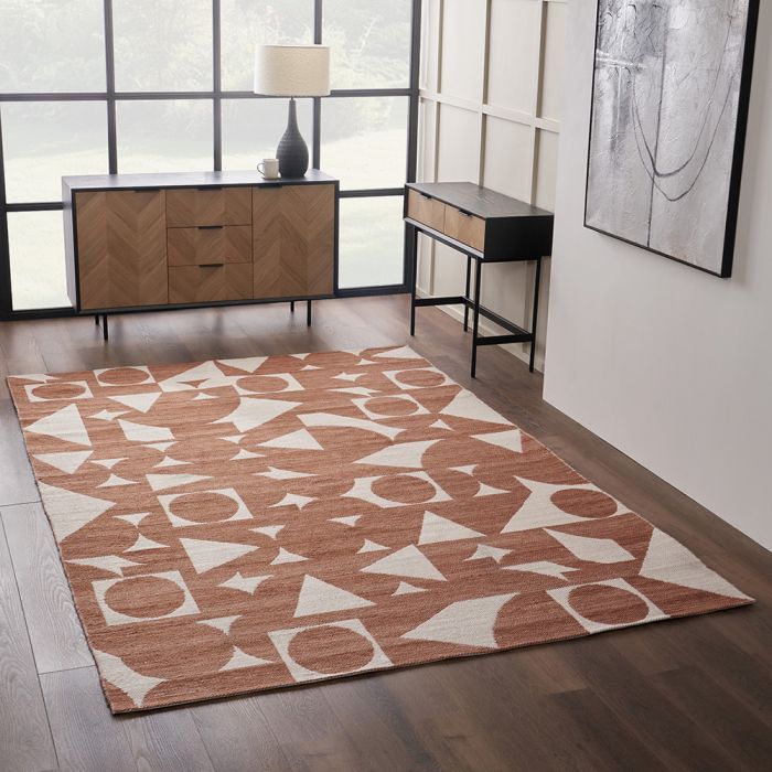 Outdoor Terracotta and Ivory  Geometric Design Rug Large
