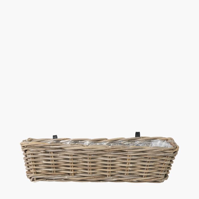 Indoor or Outdoor Grey Kubu Rattan Wall Hanging Trough - Large 