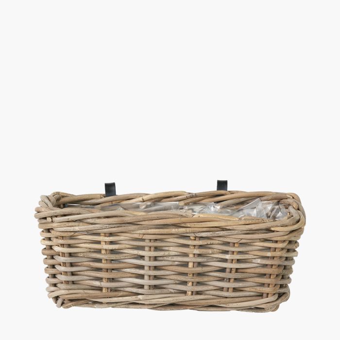Indoor or Outdoor Grey Kubu Rattan Wall Hanging Trough - Small 