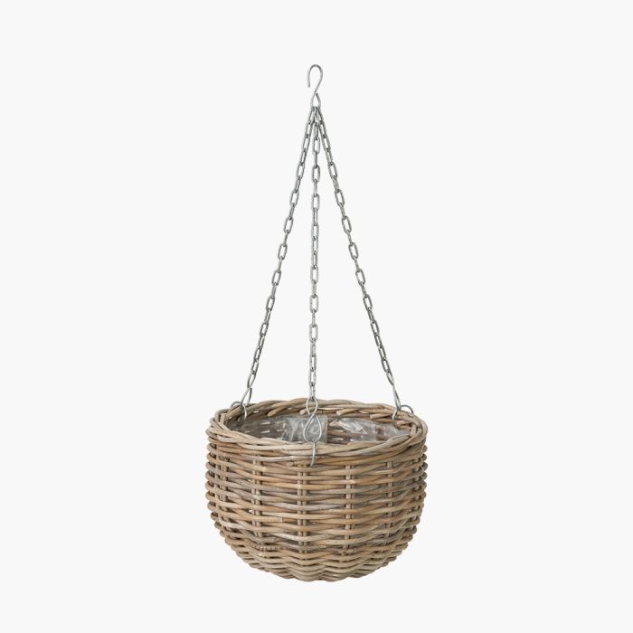 Indoor or Outdoor Grey Kubu Rattan Round Hanging Basket - Large 