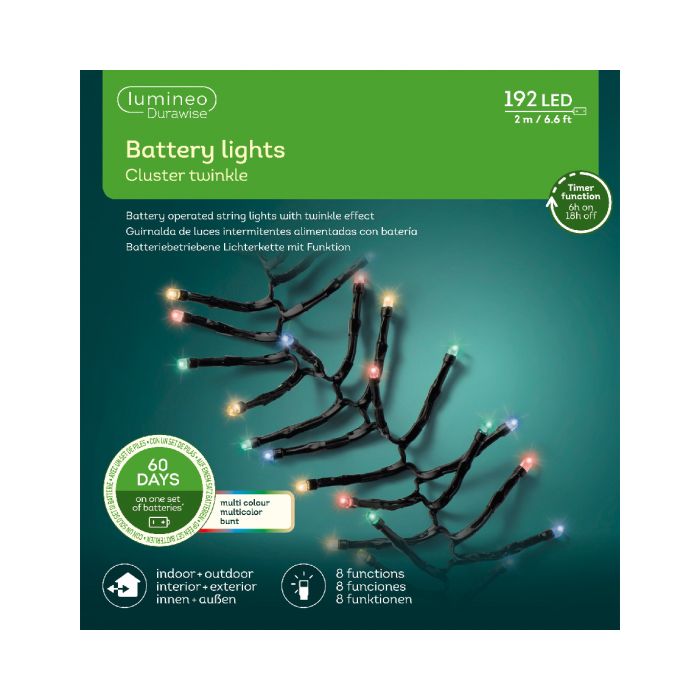 96 LED Outdoor Battery Cluster Twinkle Lights Multi Colour with 8 Functions