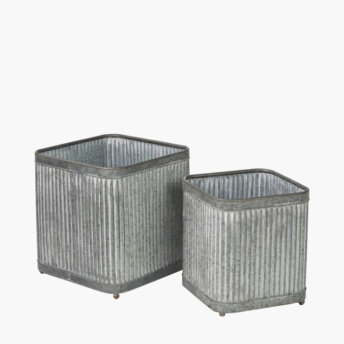 Set of 2 Galvanised Zinc Square Planters