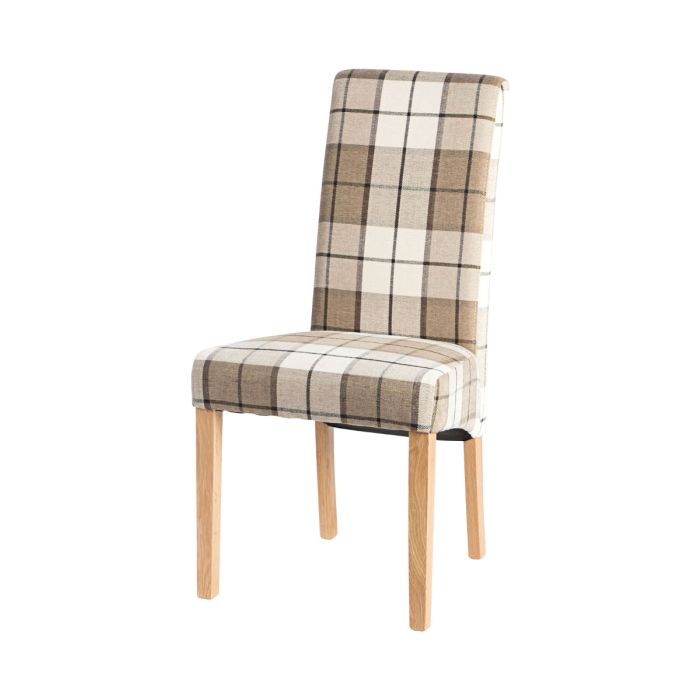 Vestry Dining Chair (Clova Brown Check Fabric, Natural Oak Leg)