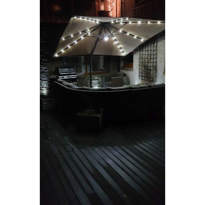 Barbados Cantilever Parasol 300cmx300cm Square with LED Lights - Taupe