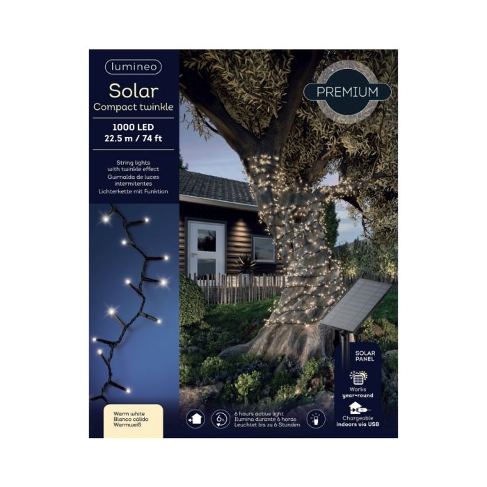 1000 LED Outdoor Compact Solar Lights Warm White with 8 Functions