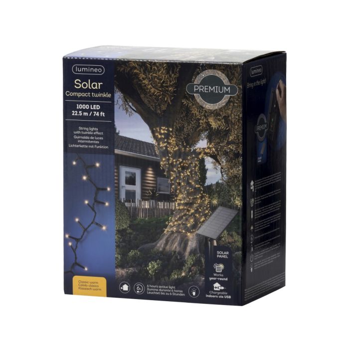 1000 LED Outdoor Compact Solar Lights Classic Warm White with 8 Functions