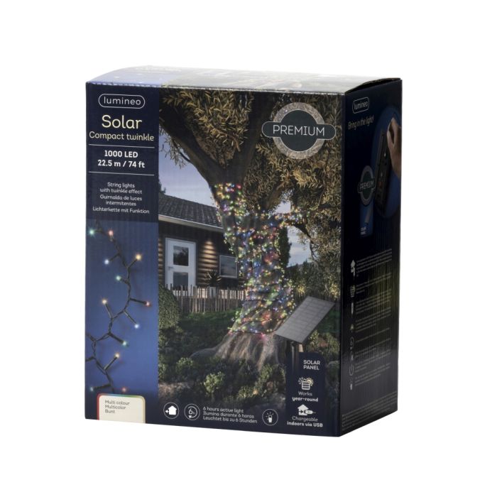 1000 LED Outdoor Compact Solar Lights Multi Colour with 8 Functions