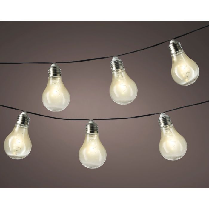 Solar Party Lights 10 Bulbs Warm White LED. Clear Bulb. Twinkle
