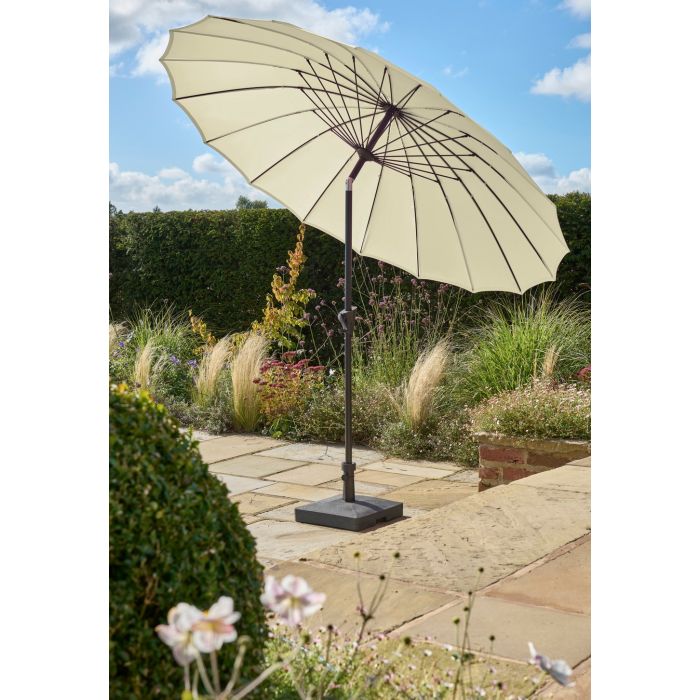 Royce Geisha 270cm Round Crank & Tilt Parasol. Taupe Canopy. Night Cover Included.