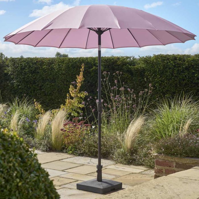 Royce Geisha 270cm Round Crank & Tilt Parasol. Pink Canopy. Night Cover Included.