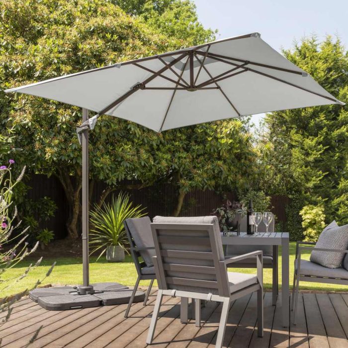 Royce Junior 250x250cm Cantilever Parasol. Soft Grey Canopy. Night Cover Included.