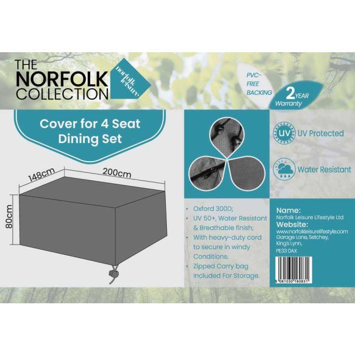 4 Seat Dining Set Weather Cover - L200cm x W148cm x H80cm