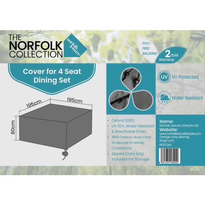 4 Seat Dining Set Weather Cover - L195cm x W195cm x H80cm