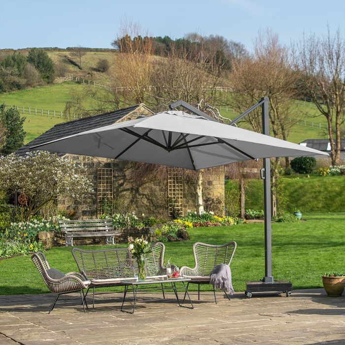 Platinum Icon Premium Cantilever Parasol 400x300cm Rectangular Manhattan Grey Canopy