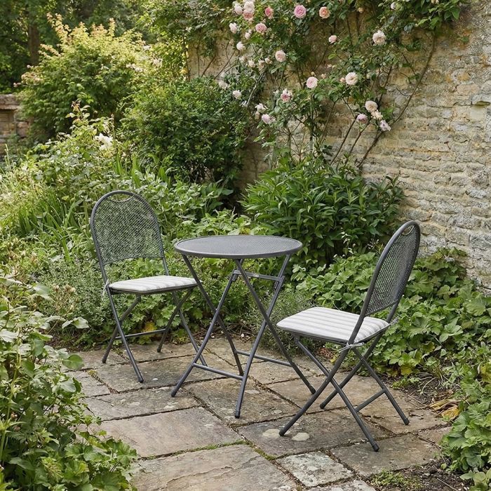 Café Latte Balcony Folding 2 Seat Set with Grey Cushions