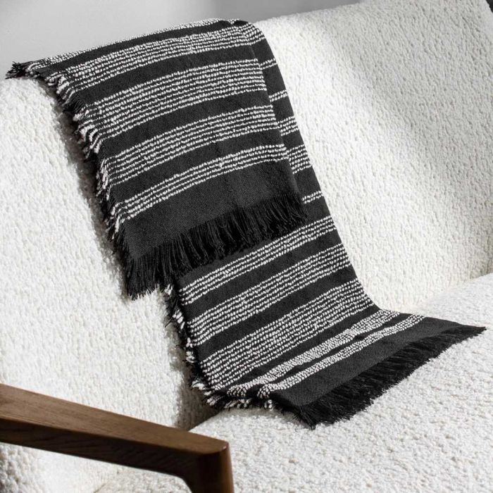 Jour Woven Fringed Throw - Noir