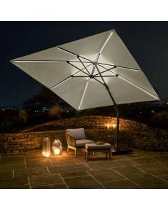 Platinum Challenger T2 Glow LED Cantilever Parasol 300x300x255cm. Anthracite Frame. Champagne Canopy 300gm Polyester