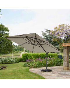 Platinum Challenger T2 Cantilever Parasol 300x300x265cm. Anthracite Frame. Champagne Canopy 300gm Polyester