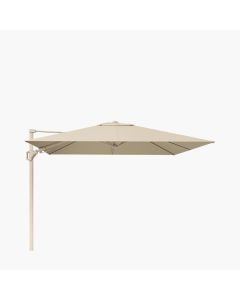 Platinum Challenger T2 Cantilever Parasol 300x300x265cm. Sandstone Frame. Champagne Canopy 300gm Polyester