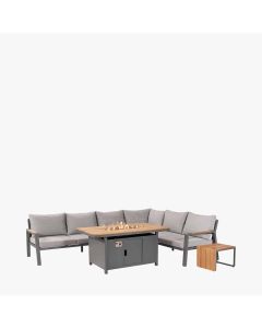 Stockholm Anthracite Outdoor Corner Seating Set including Fire Pit Table