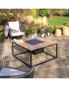 Cosiloft 100 Black and Teak Fire Pit Table 100x100x50cm