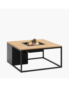 Cosiloft 100 Black and Teak Fire Pit Table 100x100x50cm