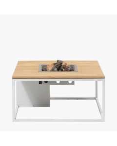 Cosiloft 100 White and Teak Fire Pit Table 100x100x50cm