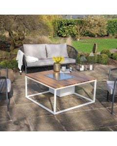 Cosiloft 100 White and Teak Fire Pit Table 100x100x50cm