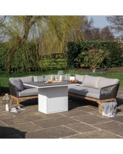 Cosiloft 120 White and Grey Relaxed Dining Gas Fire Pit Table 120x80x67cmH