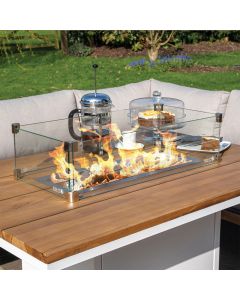 Cosiloft 120 White and Teak Relaxed Dining Gas Fire Pit Table  120x80x67cmH