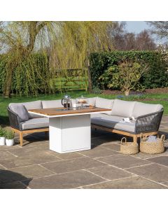 Cosiloft 120 White and Teak Relaxed Dining Gas Fire Pit Table  120x80x67cmH