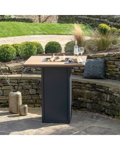 Cosiloft 100 Black and Teak Gas Fire Pit Bar Table 100x100x105cm